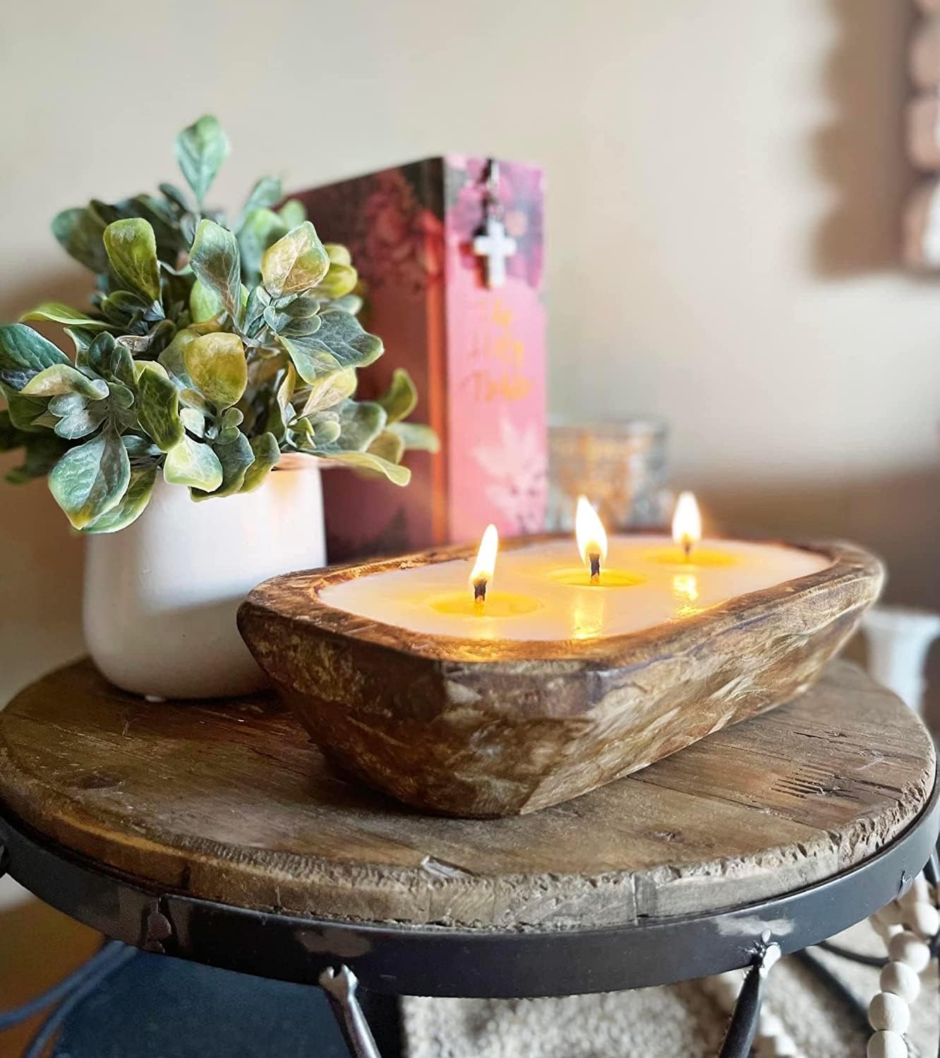aira fall dough bowl candle - organic, kosher, vegan, hand carved wood bowl candle & aromatherapy essential oils - hand-poured 100% soy candle wax - paraffin free, long lasting - harvest spice - 13 oz 13 ounce harvest spice
