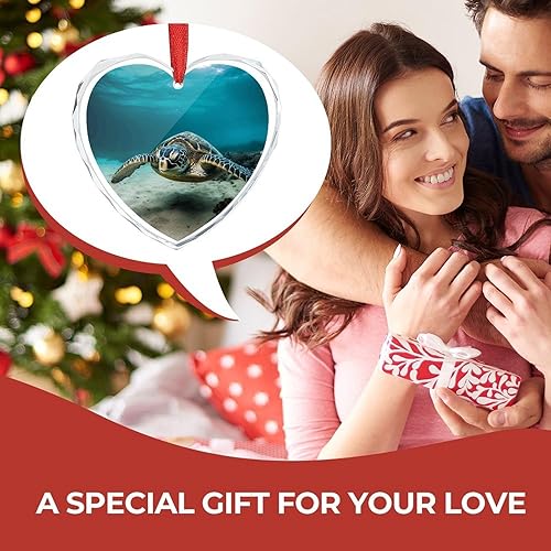 Miniatura 7 de 3" Heart Ornament - Crystal Glass Xmas Tree Decor, Underwater Diving Sea Turtle Christmas Ornaments Romantic Hanging Decoration for Christmas Tree,