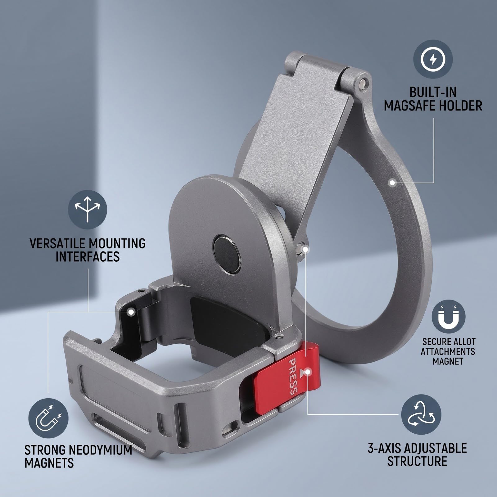 Supporto per Teleprompter per Cellulare, Adattatore Magnetico con | Leggero in Lega D'alluminio, Regolabile su 3 Assi, Compatibile con 4/3, con Supporto Integrato per filmare.