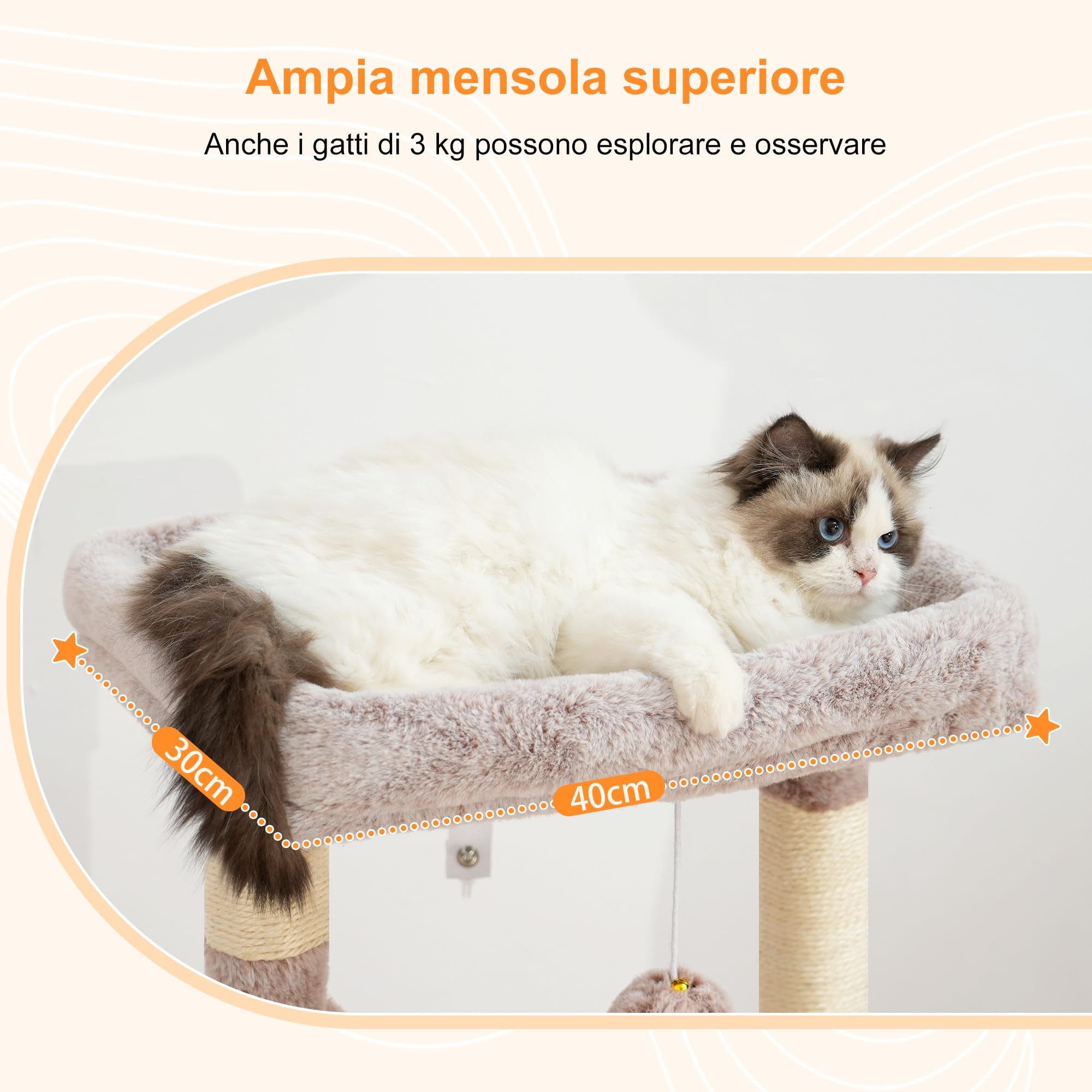 Heybly Albero per Gatti, con Cestino Extra Grande e Morbido, Letto Spazioso, Posto Letto Nascosto, Colonne in Sisal Robuste e Palla di Peluche, Beige Marrone HCT008SMU