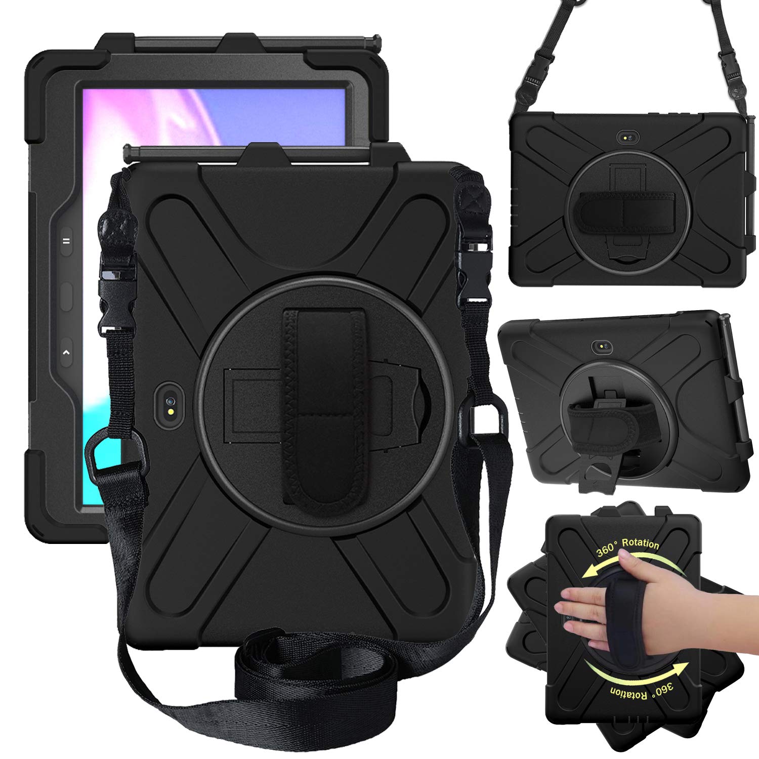 Galaxy Tab Active PRO 10.1 Case 2019, Heavy Duty Protective Case with Rotate Hand Strap/Kickstand and Shoulder Strap for Samsung Galaxy Tab Active PRO 10.1" SM-T540/SM-T547 (Black)