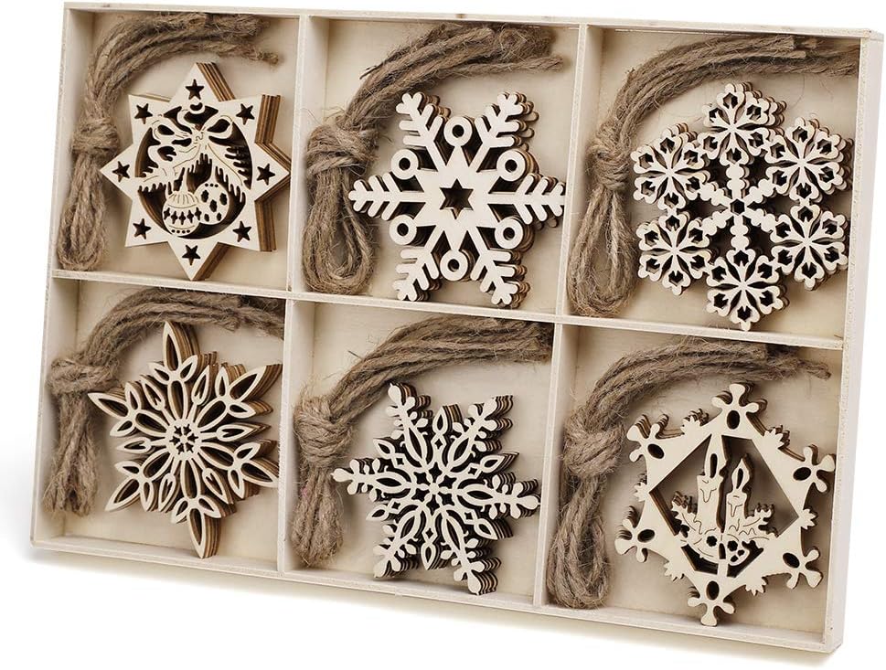 N&T NIETING 30pcs Wooden Snowflakes Christmas Ornaments