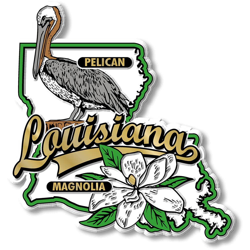 Louisiana State Bird and Flower Map Magnet by Classic Magnets, 4.3" x 4.5", Collectible 3D Rubber Vintage-Style Souvenirs and Gifts Made in The USA