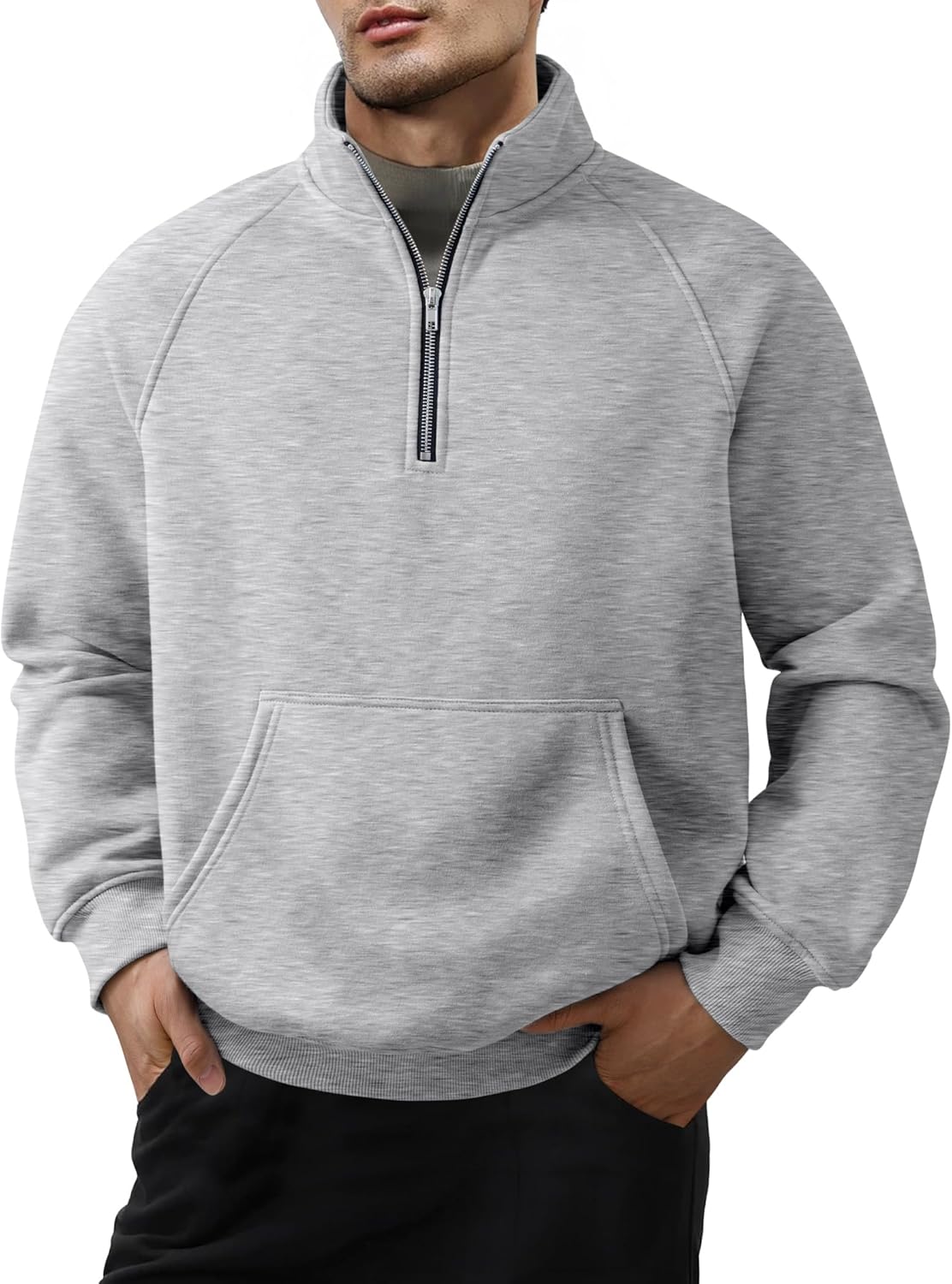 JMIERR Men’s Fleece Quarter Zip Pullover Sweater Casual Cotton Fall Winter Family Outfit Warm Mock Neck with Pockets