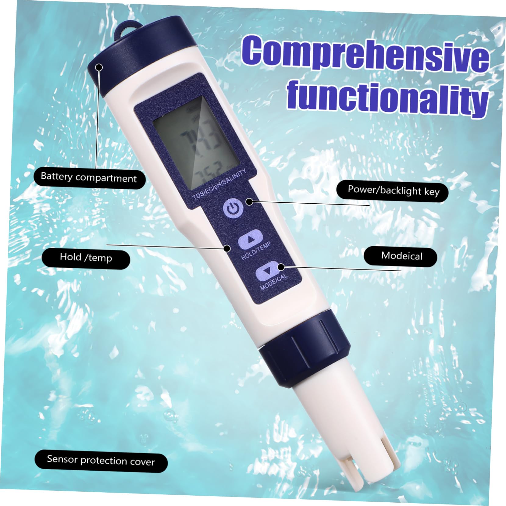5-in-1 Digitaler Wassertester für Wasserqualität, Ph, Ec, Salzgehalt