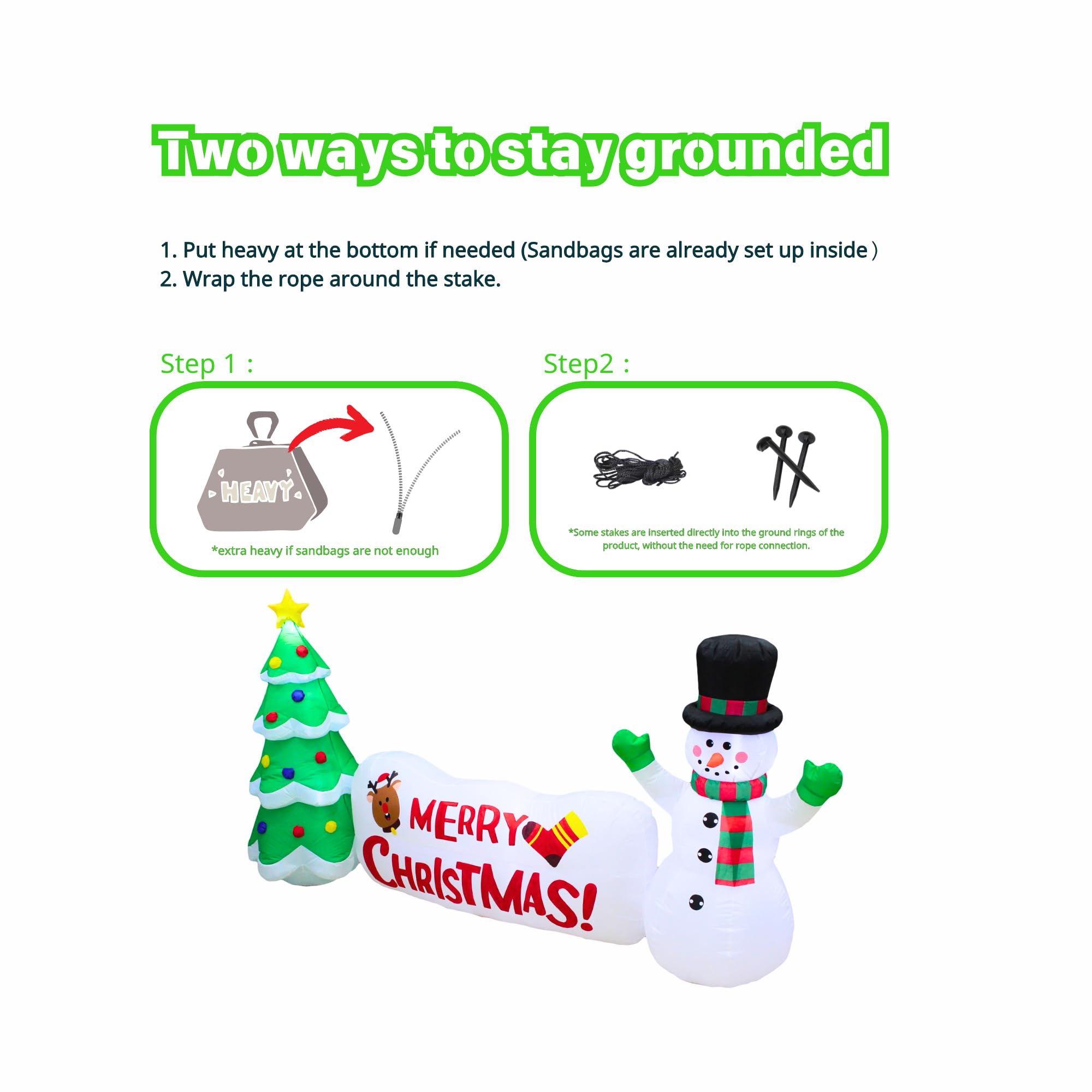 PTS Muñeco de nieve inflable de 10 pies con árbol y letrero para decoración al aire libre, decoraciones de patio inflable de Navidad, luces LED integradas, decoración divertida para interiores y