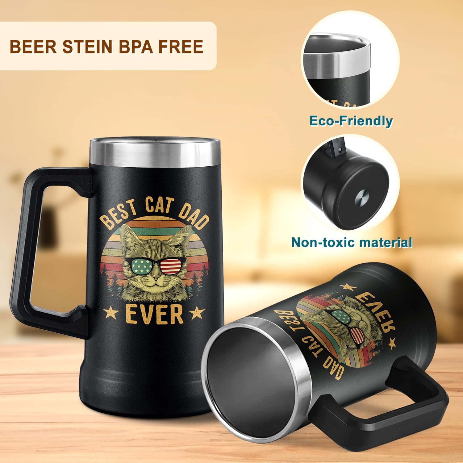 Cat Dad Gifts for Men - 24oz Beer Stein for Cats Lovers - Best Cat Dad Mug for Christmas Gift, Birthday, Fathers Day - Funny Idea Gifts for men from Cats - Image 4