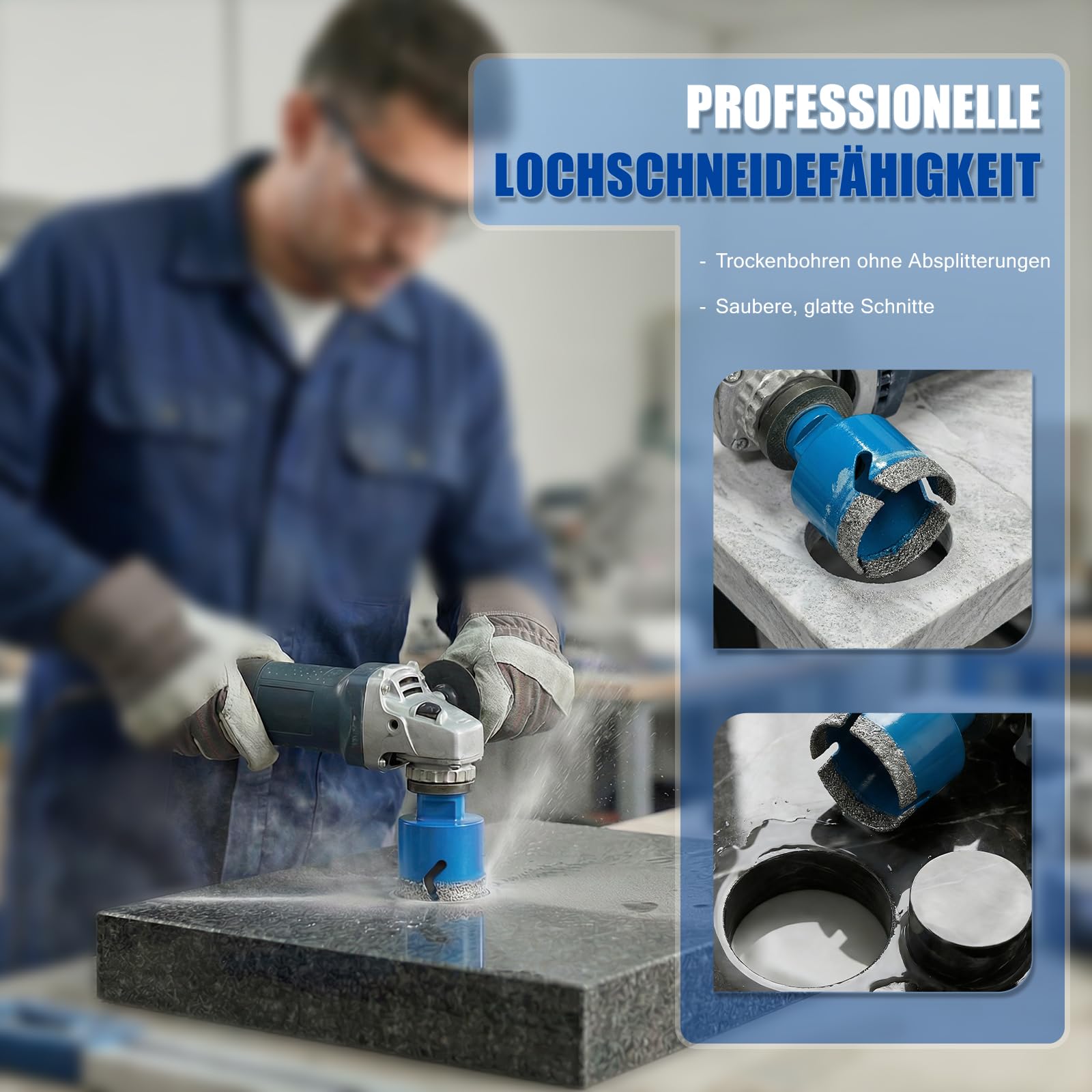 Fliesenbohrer Set 6/6/8/10/20/35/50/68mm - 11 Stücke Diamantbohrer Lochsäge mit Diamantscheibe 125mm und 20mm Fingerfräser ein Adapter für Trockenbohren in Fliesen Granit Marmor Trockenbohren