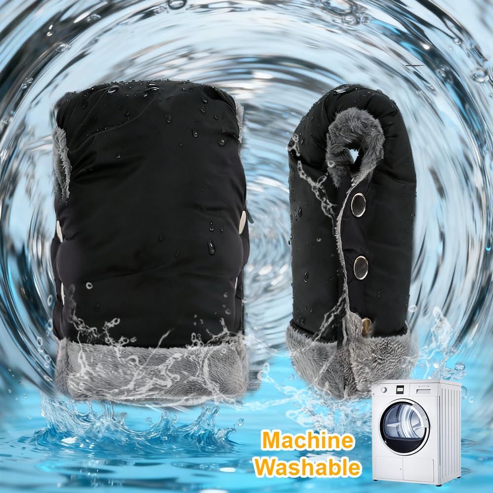 Moufles de Poussette - Fixation par Boutons-Pression - Lavable en Machine - Imperméable et Coupe-Vent - Doublure Polaire Ultra-Chaude