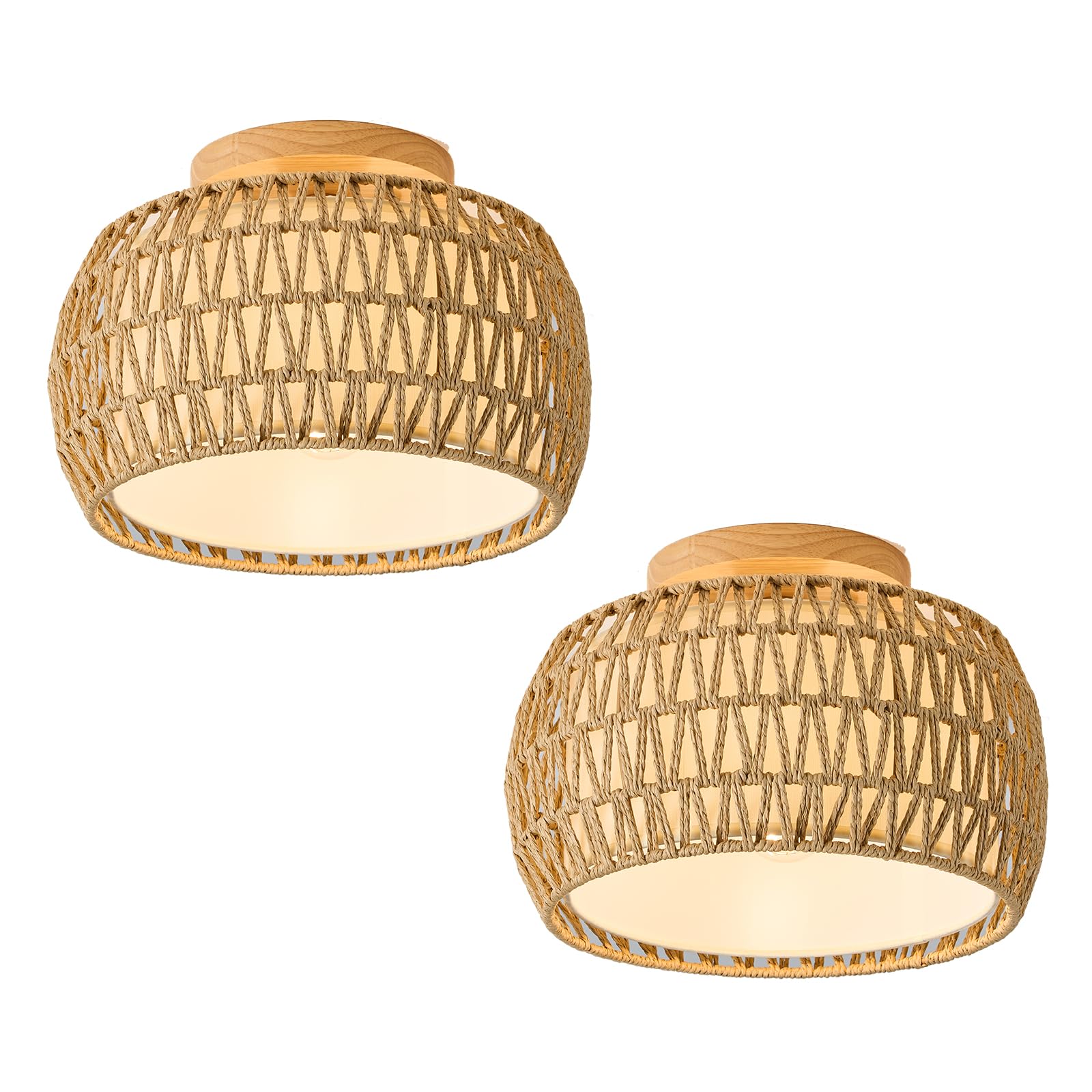 2 Packs Boho Rattan Flush Mount Ceiling Lights 12 Inch Farmhouse ...