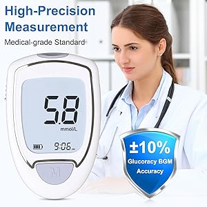 Glucose Monitor Kit, Blood Sugar Monitor with 100 Test Strips &100 Lancets for Diabetes Testing, High Accuracy Blood Glucose Meter with Auto Eject, No Coding & Large LCD for Seniors, Glucometer Diabetes Testing Kit for Travel & Home Use