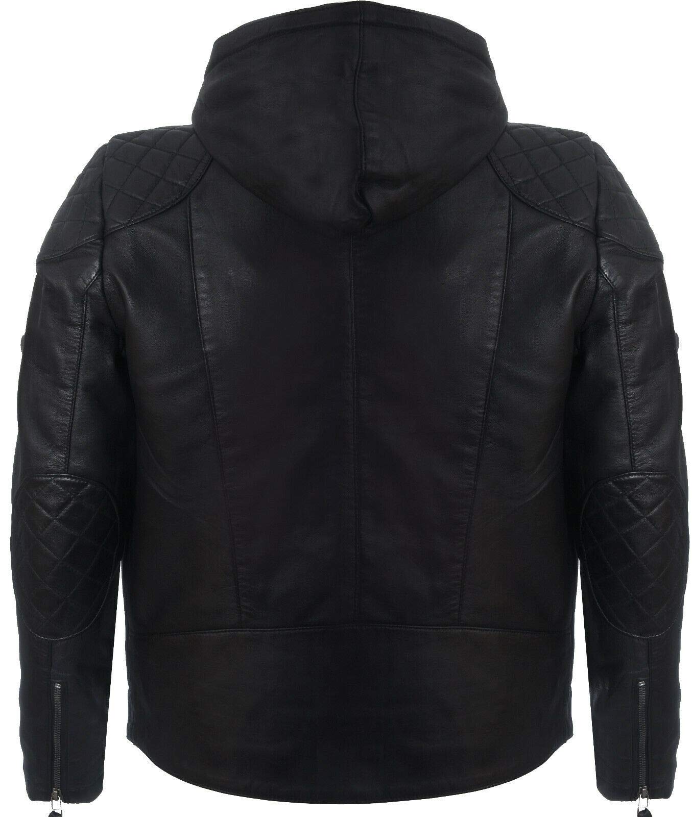 Infinity Leather Chaqueta Estilo Motera con Capucha y Cremallera 100% de Cuero Para Hombre