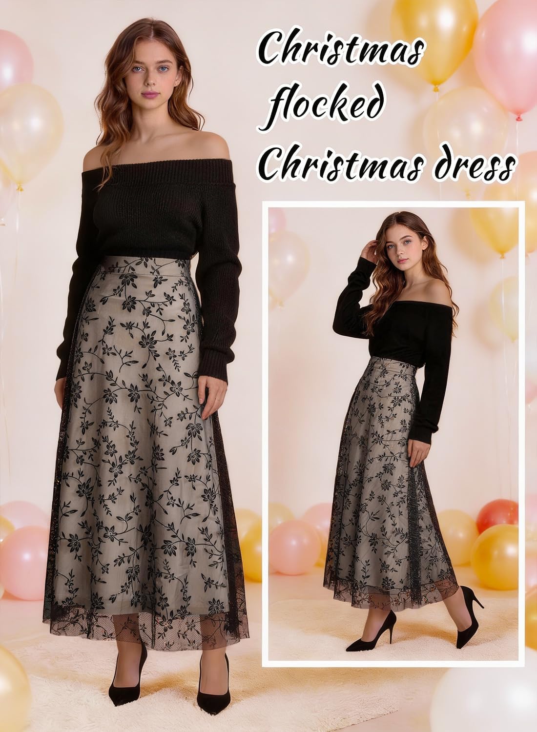Dressy Skirts for Women High Waist A Line 3D Floral Vintage Flowy Chiffon Skirt Long Midi Length