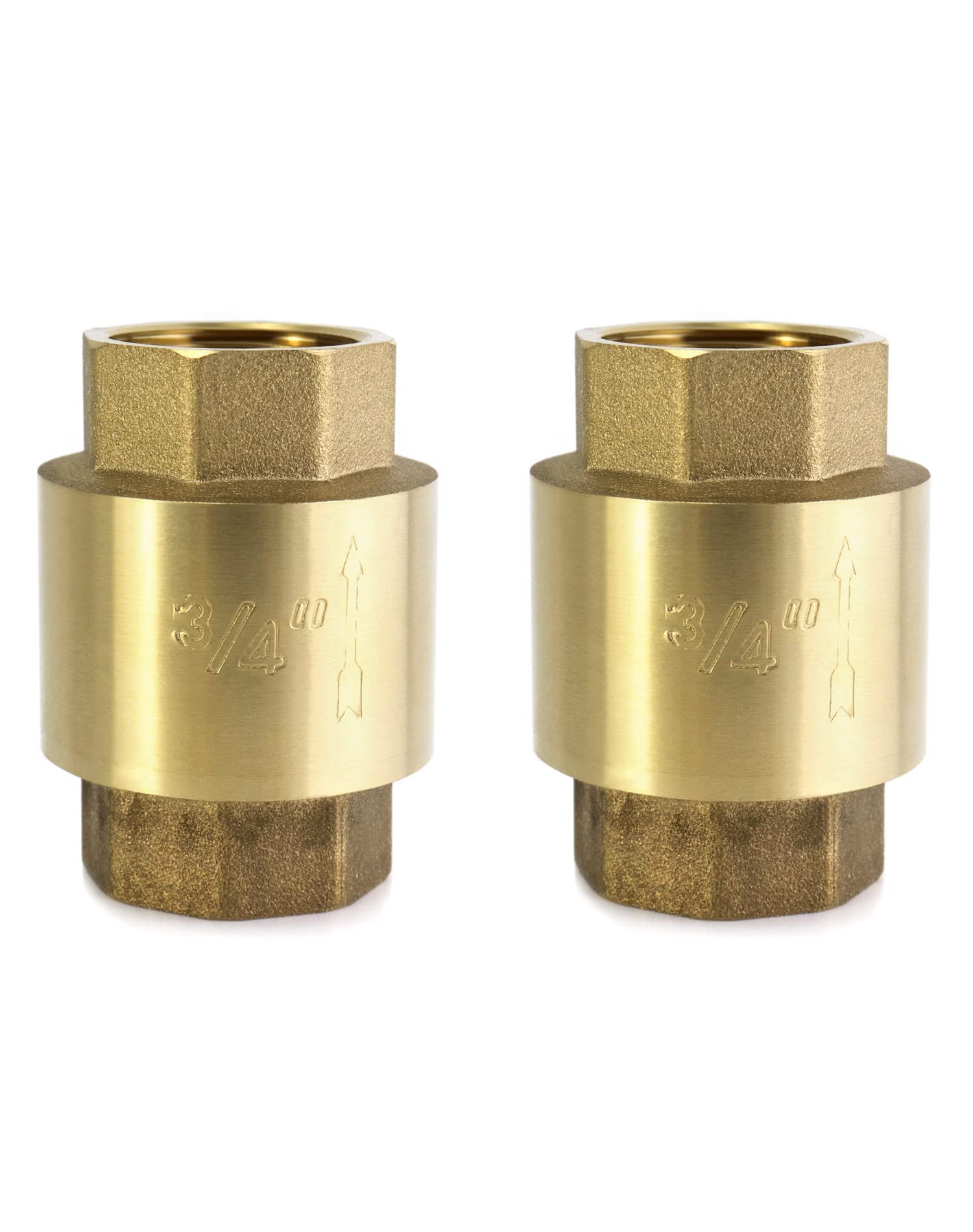 QWORK In-Line Check Valve Brass, 3/4" Female One Way Check Valves, 2 Pack