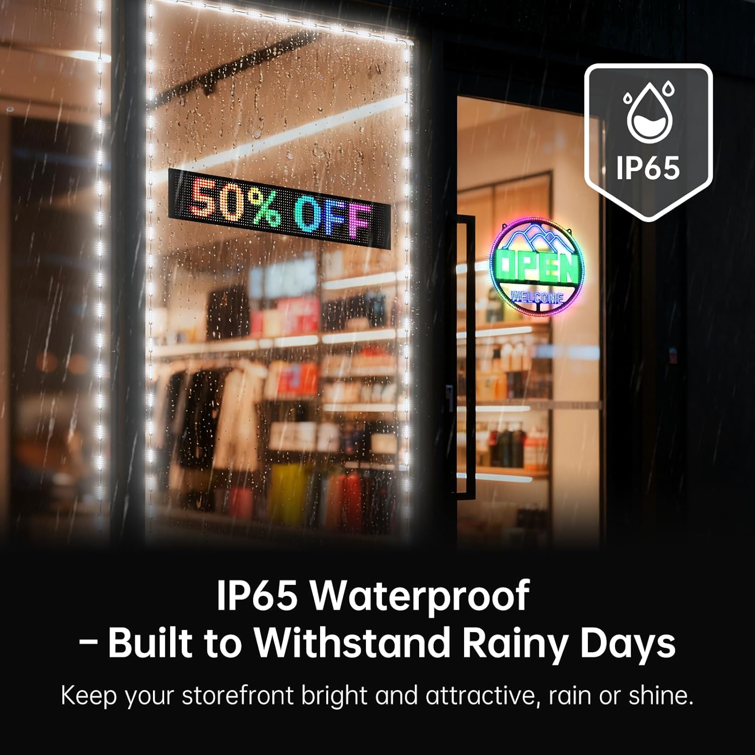 100FT Storefront LED Window Lights, 24V 2835 White Modules – Long Run Stable Brightness, Daytime Visible, Waterproof, Easy Install with 3M Adhesive, Plug & Play Business Sign Lighting