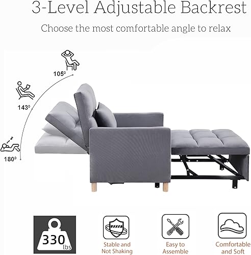 Vista 18 de Silla de cama convertible multifuncional, tela de peluche, ajustable, sofá cama extraíble individual con lumbar, para estudio, dormitorio