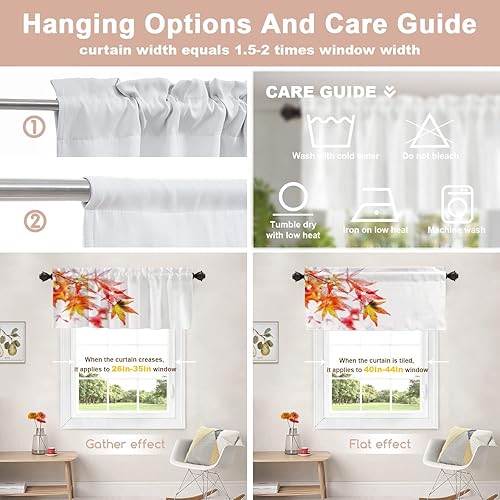 Miniatura 4 de Shrahala Cenefas de cocina de arce rojo natural, hojas blancas, cortinas de media ventana, tratamiento de ventana de poliéster multicapa para sala