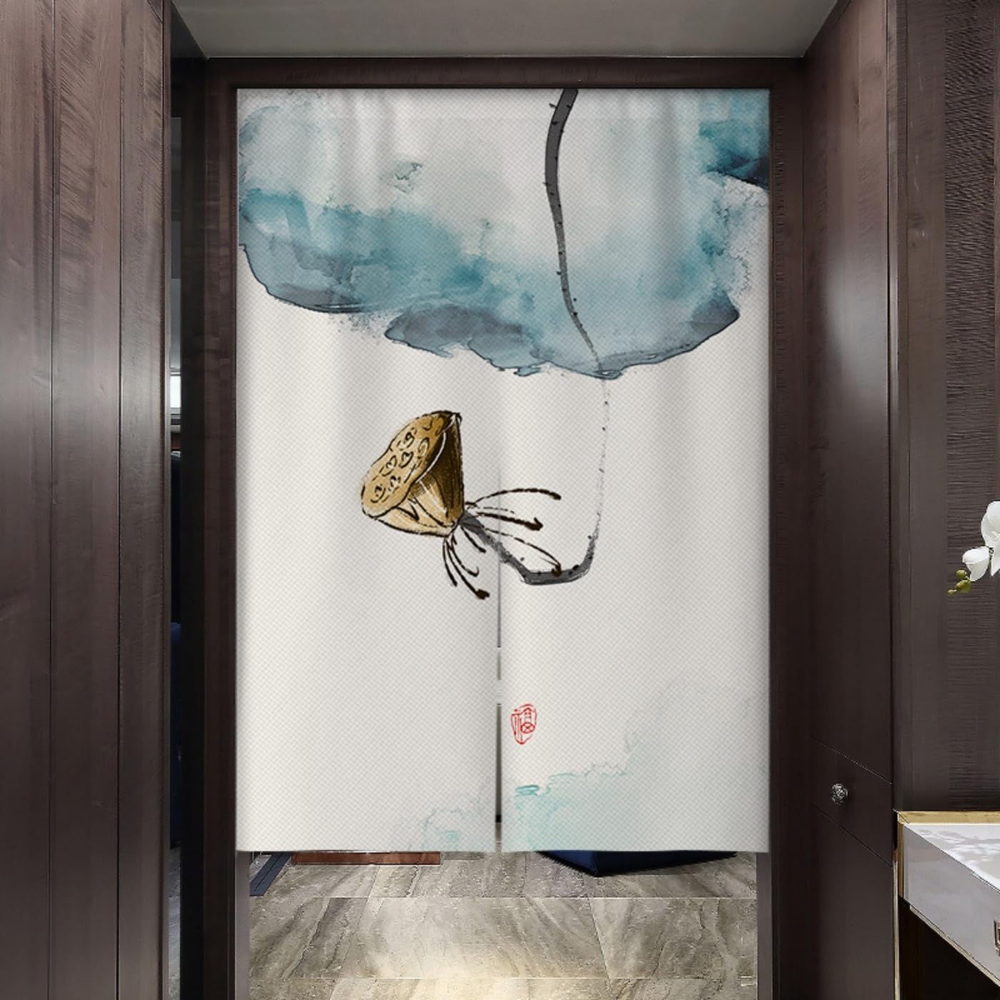 Guest Ruyunlai Japanese Noren Doorway Curtain, Ml8 Lotus Flower, 100x150cm