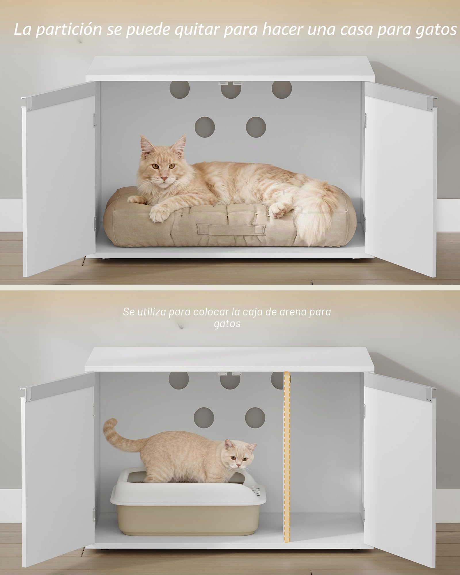 Hzuaneri Mueble Arenero Gatos, Casa para Gatos con Puerta y tabique Separado, 80 x 48,5 x 48,5 cm, Blanco CB01403X