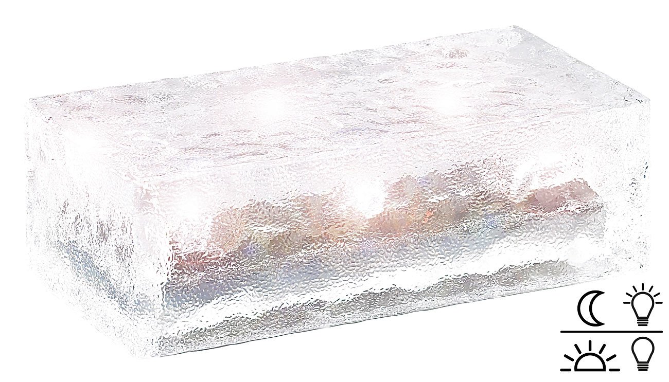 Lunartec Solar Pflasterstein: 4er-Set Solar-Glasbausteine mit LED & Lichtsensor, 19,5 x 9,8 x 6 cm (Pflastersteine befahrbar, LED befahrbar, Teich)
