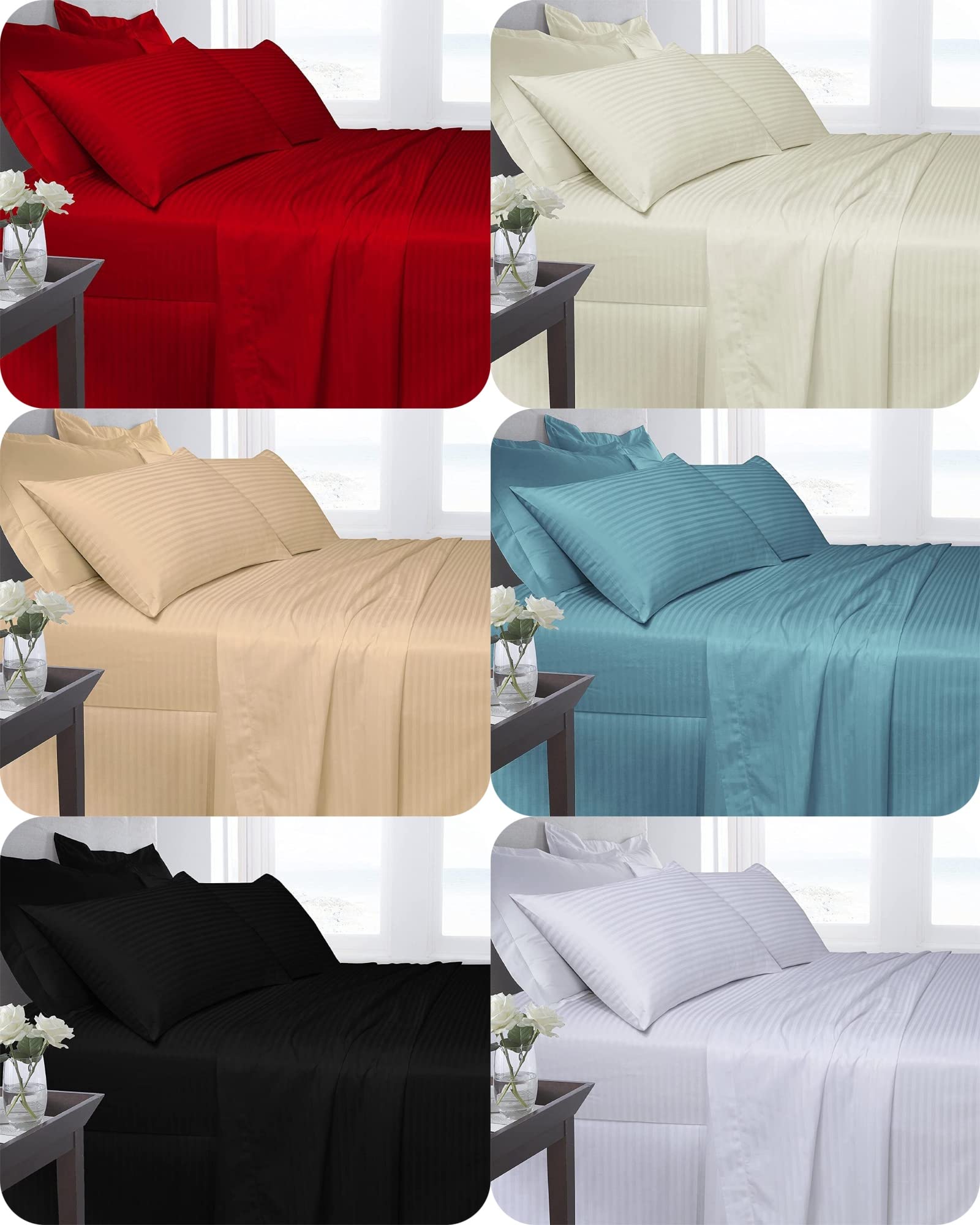 Luxury 250 Thread Count Pure Egyptian Cotton Soft Hotel Quality Flat King Size Bed Sheet Plain Satin Stripes Percale (Aqua, King Flat Sheet)