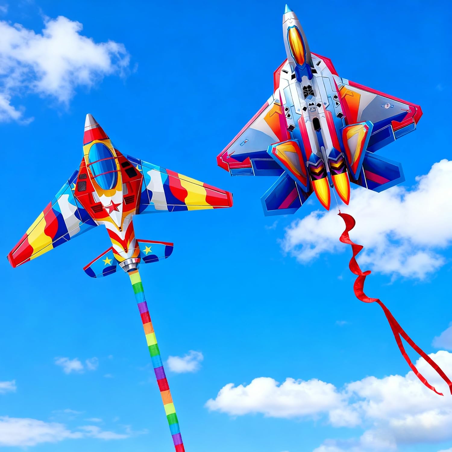 HENGDA KITE 2 Pack Fighter Plane Airplane Kites for Kids and Adults，Aircraft Kite Easy to Fly,Beach Kites for Family Outdoor Toy Games & Activities,Suitable for Beginners