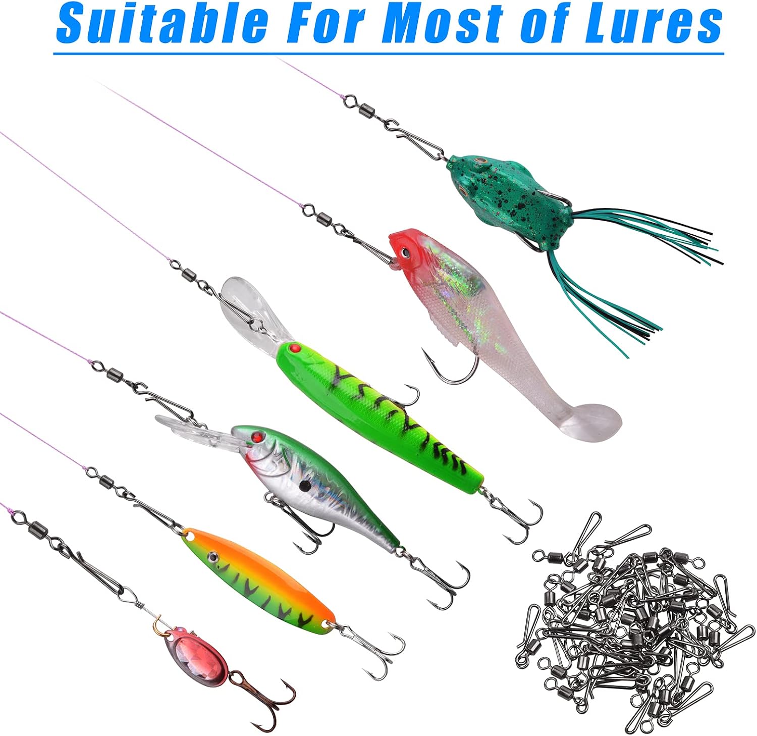Fishing Swivels Snaps Rolling Barrel Swivels with Fast Clips Fishing Snaps High Strength Speed Clips Connector Freshwater Saltwater Snaps Swivels Fishing Tackle