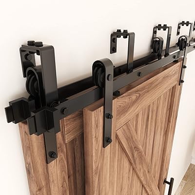 ZEKOO 4FT - 16FT Double Track Bypass Barn Door Hardware Kit Low Ceiling Wall Mount for Closet Double Wooden Doors (6FT Bypass kit)