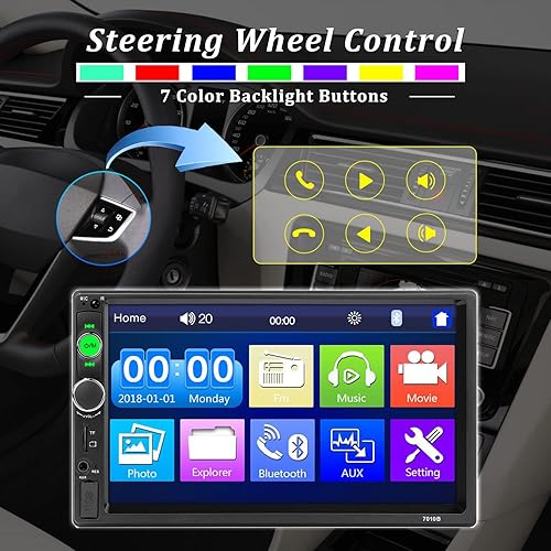 Miniatura 6 de Radio estéreo de coche doble DIN Bluetooth para automóvil 7 pulgadas reproductor MP5 para automóvil pantalla táctil HD radio FM receptor de audio