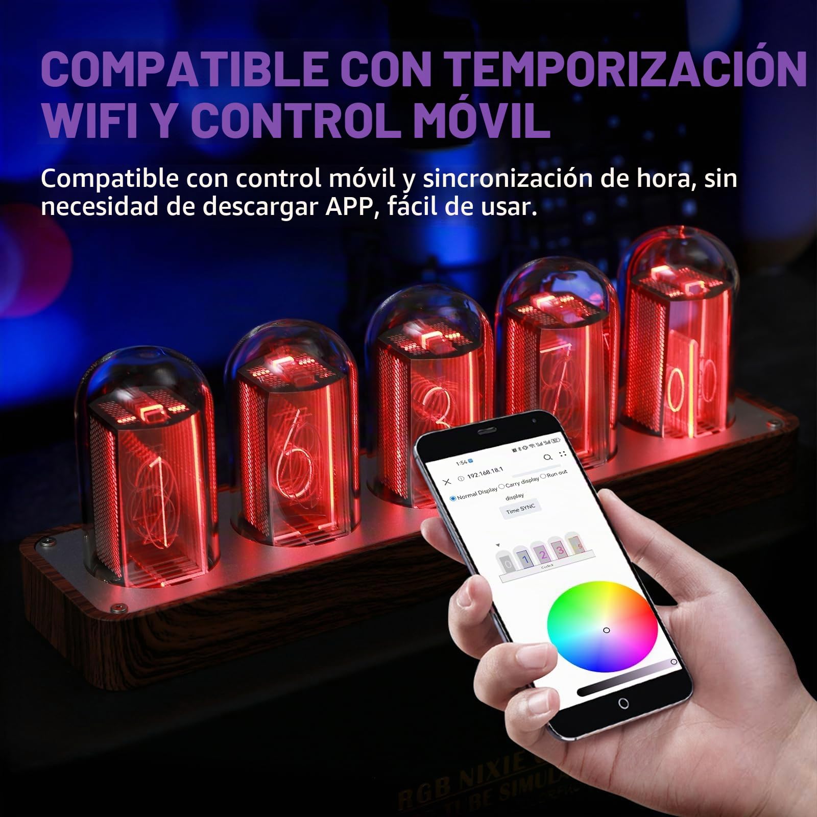 ClocTeck Reloj de Tubo Nixie de Madera Reloj Digital para Dormitorio, Configuración Fácil de Alarma y Visualización de 12/24h - Un Regalo Retro para Decorar Tu Escritorio y Dormitorio
