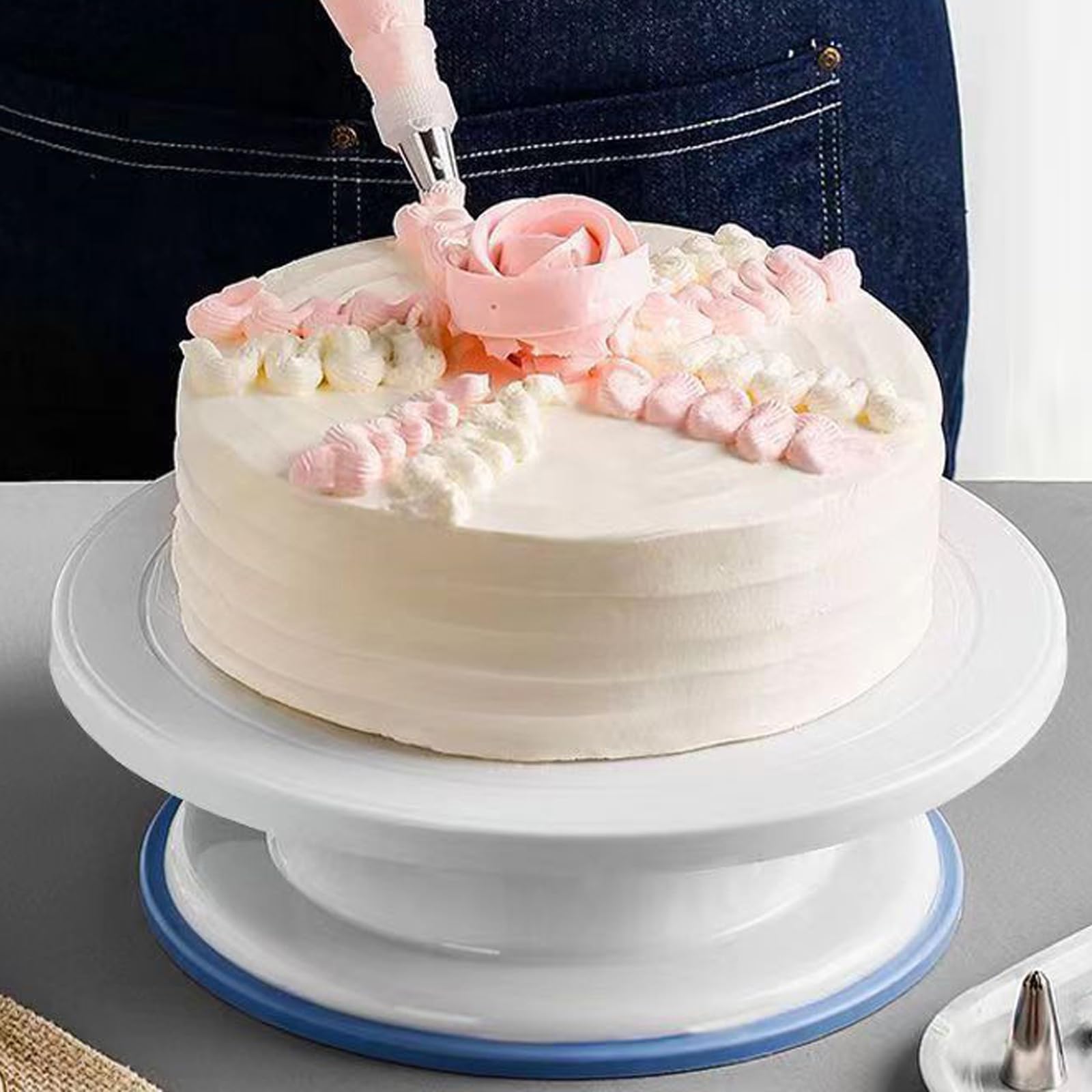 6Pezzi Kit Piatto Girevole per Torte con Raschietto Pasticceria, Pettine per Torte, Kit Pasticceria Professionale, Piatto Rotante per Torte per Fare Torte, Cottura al Forno, 28cm