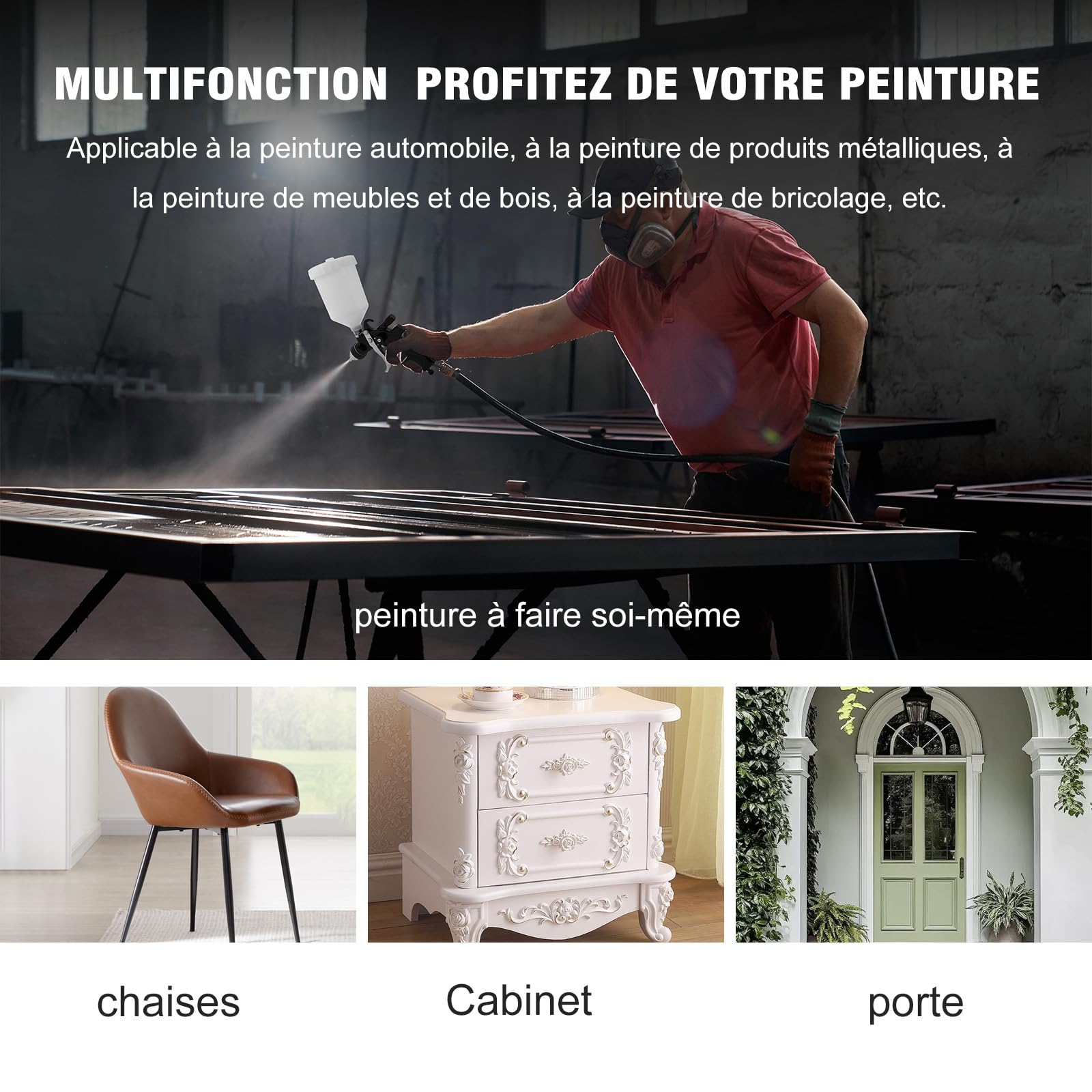 HVLP Professionnel Pistolet à Peinture Alimentation par Gravité 3 Buses (1,4/1,7/2,0 mm), Pistolet Peinture Air Comprimé 600 ML, HVLP Meubles de Voiture réparation