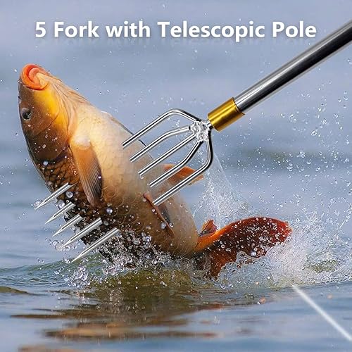 Miniatura 2 de Caña de pescar telescópica con dientes de 1~5, arpón de pesca de mar y hielo con barbas, lanza de pesca para caza de peces, ranas, topos 5