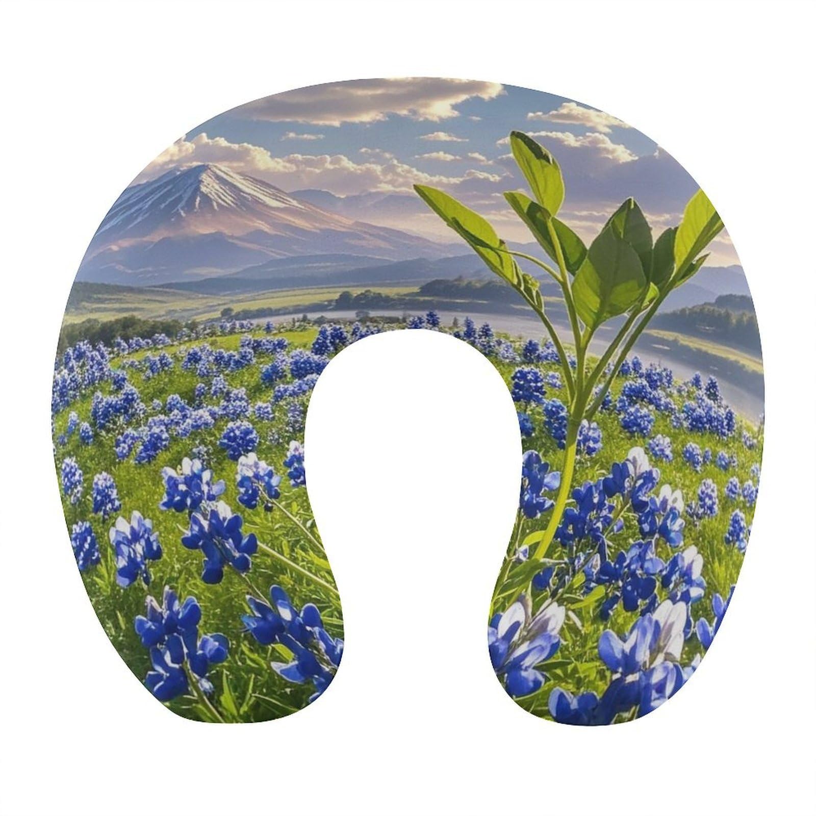 VstaDank Bluebonnets Scenery Neck Pillow Soft Comfortable Travel U Shaped Pillows Portable Pillows for Shoulder Memory Foam Head Support Pillow for Airplane Car Home Office