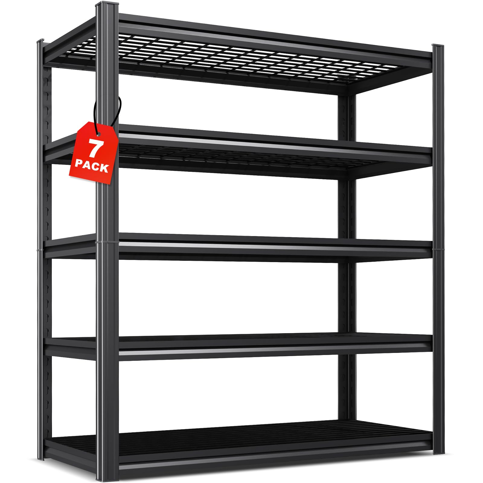 Set of 7 Garage Shelving-3000 lbs 5 Tier Storage Shelves,Adjustable Heavy Duty Metal Shelving Unit and Storage Large Wire Rack,Utility Steel Shelf for Warehouse Industrial Pantry Basement -78"x46"x20"