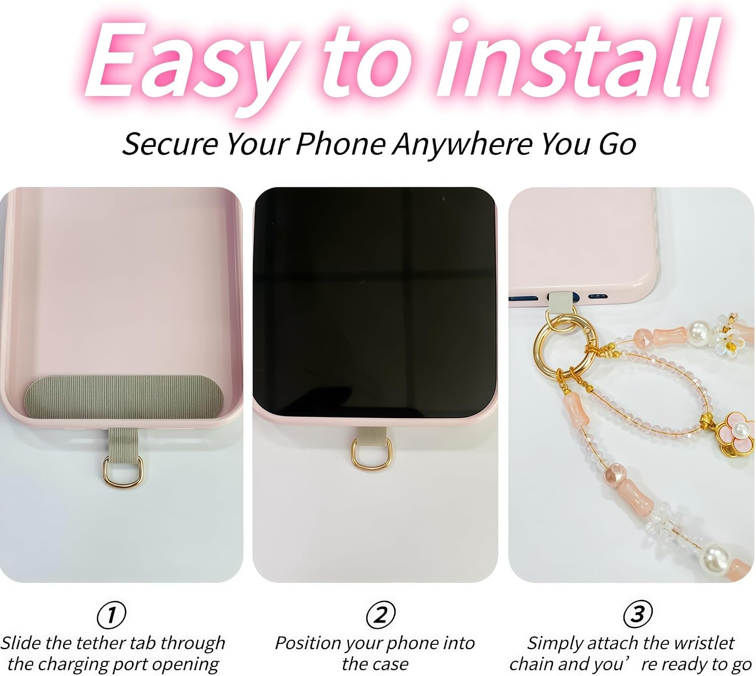 Phone Charm for Women,with Crystal Beads and Floral Pendant,charm wrist strap for Bags, Purses, Cell Phones, Camera,Outdoor Activities