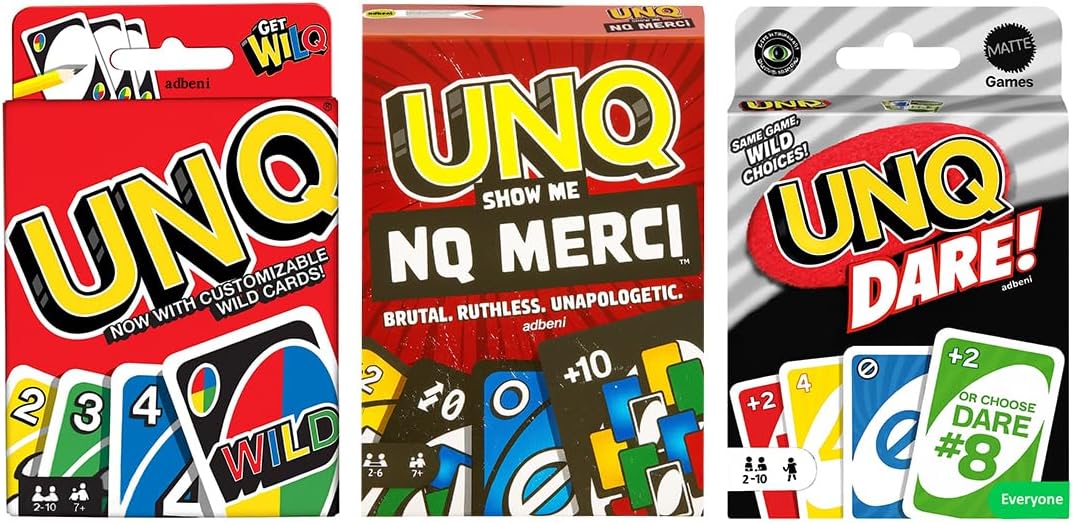 adbeni Matte UNQ Classic, Merci & Dare | Combo Pack of 3 | Fun Family Card Games for Kids & Adults | Action-Packed, Strategic & Challenge Play | Ideal for Parties, Holidays & Travel