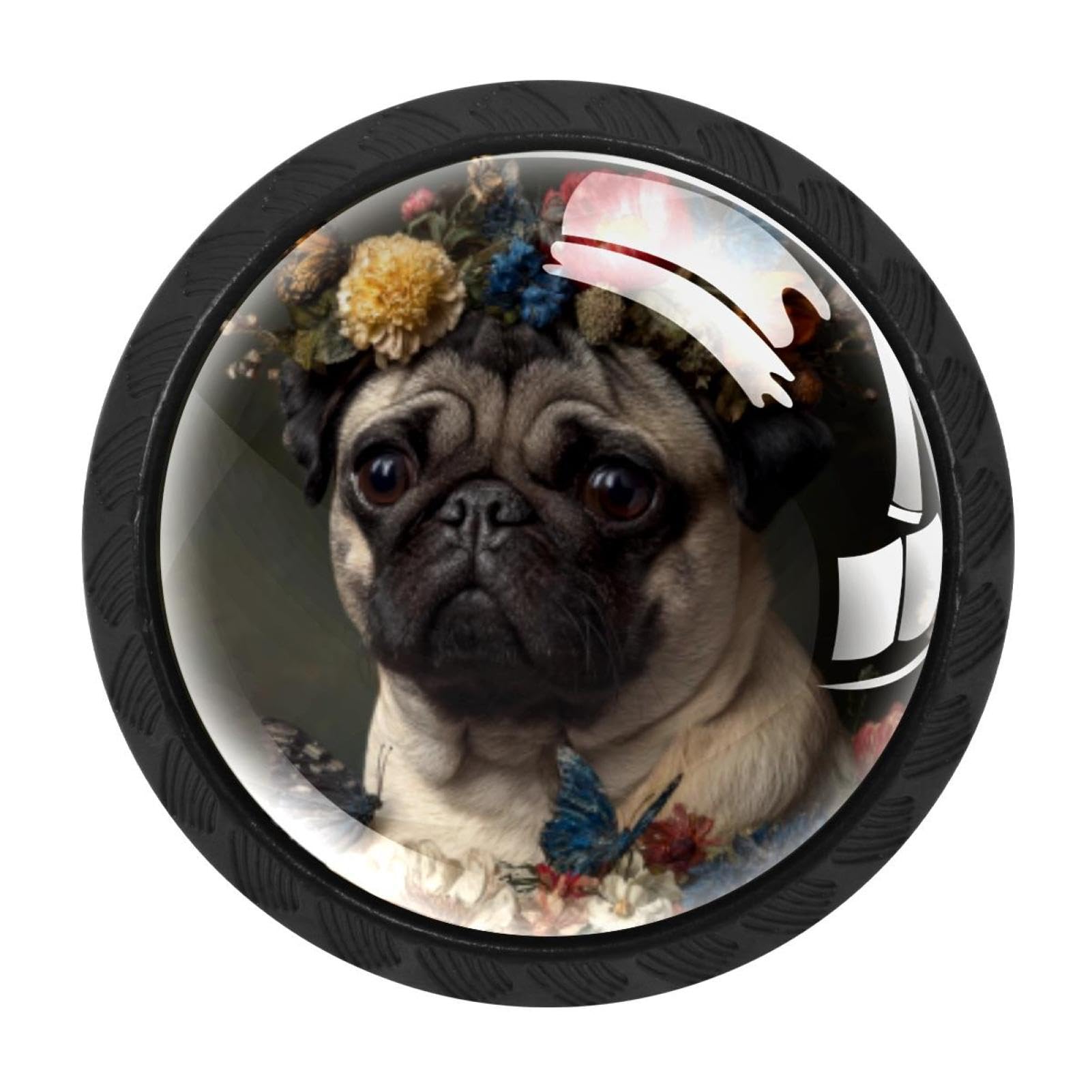 Chenzzzz Multicolored 07 Flower Butterflies Pug Dog (3) Drawer Knobs Pull Handle Crystal Glass Circle Shape Cabinet Drawer Pulls Cupboard Knobs With Screws For Kitchen Cupboard Dresser Wardrobe Etc