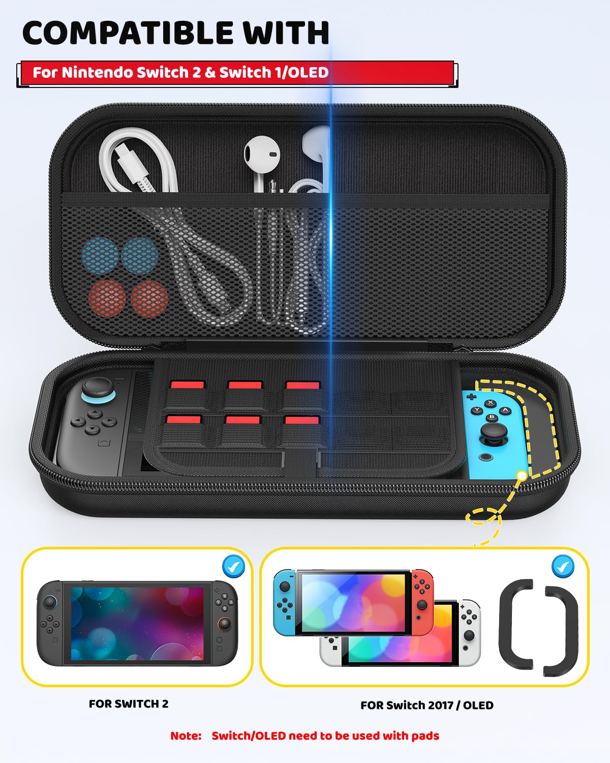 Klipdasse Switch 2 Slim Case for Nintendo Switch 2 (2025)/Switch/OLED, Hard Shell Carry Case with Soft Lining, 10 Card Slots, Durable Ballistic Nylon, Soft Silicone Handle, Switch2 Carry Case - Image 3