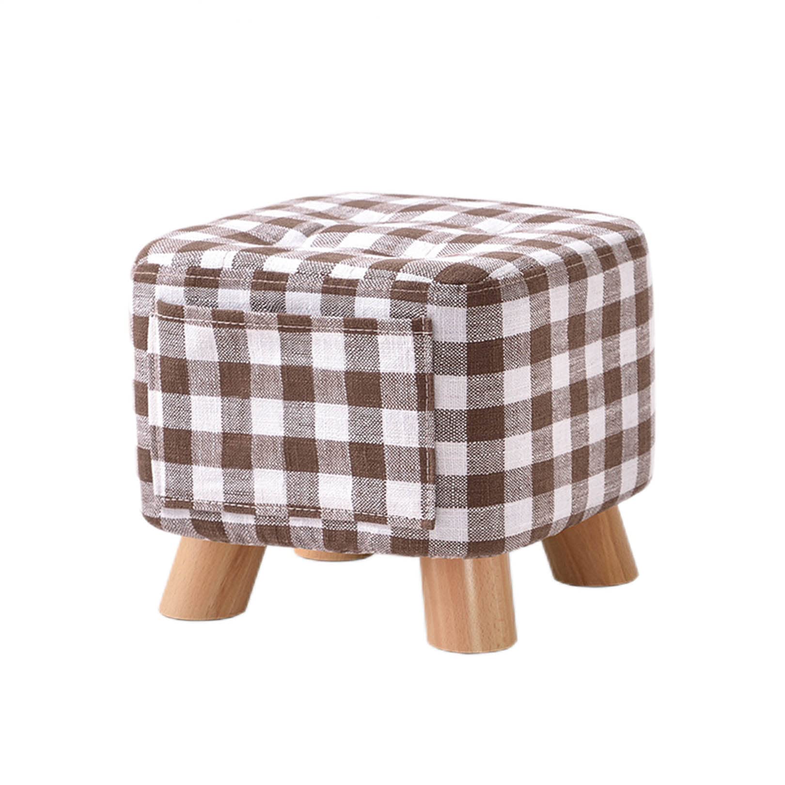 Petit pouf en tissu coton et lin beige rectangulaire pour salon et chambre