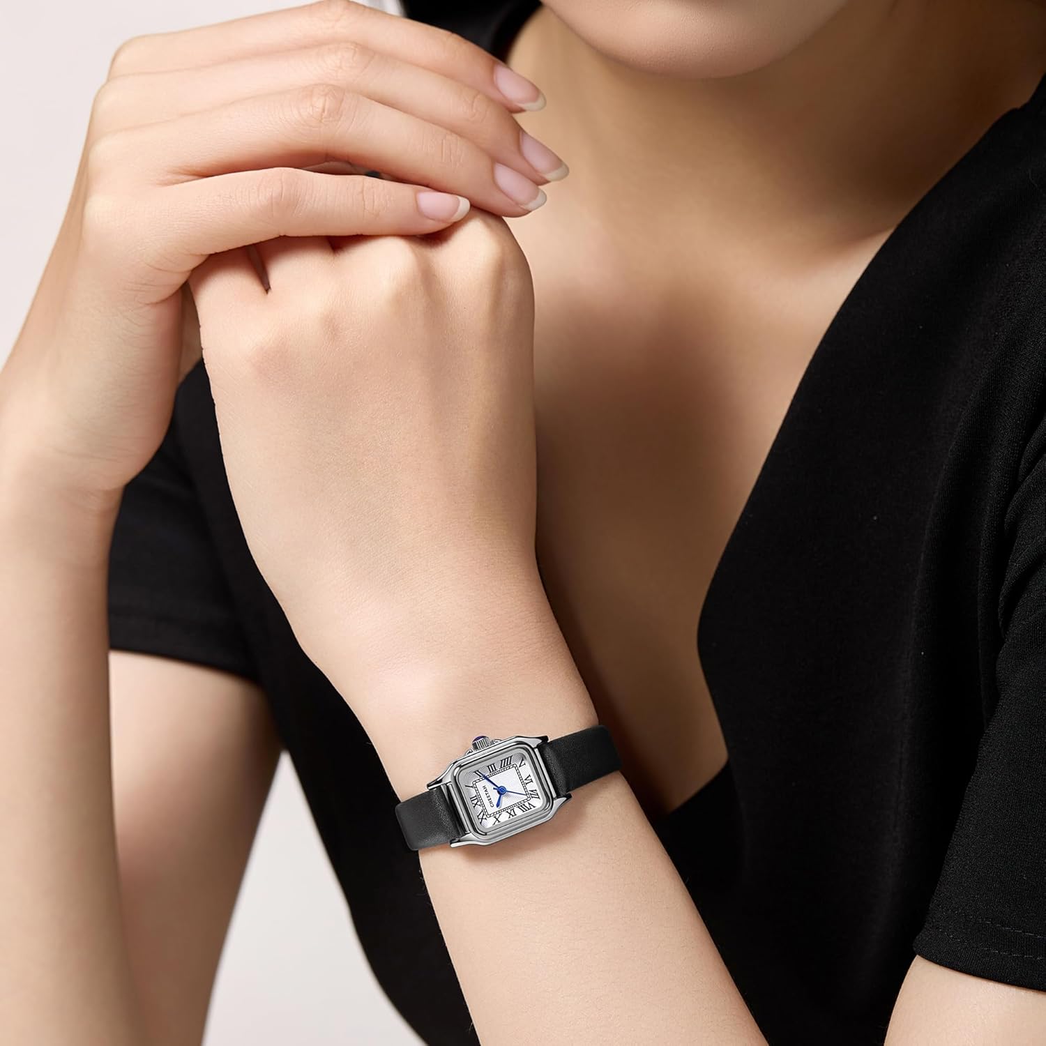 CHEETAH Women’s Leather Strap Watch, with Small Vintage Rectangular Case, Roman Dial - Image 8