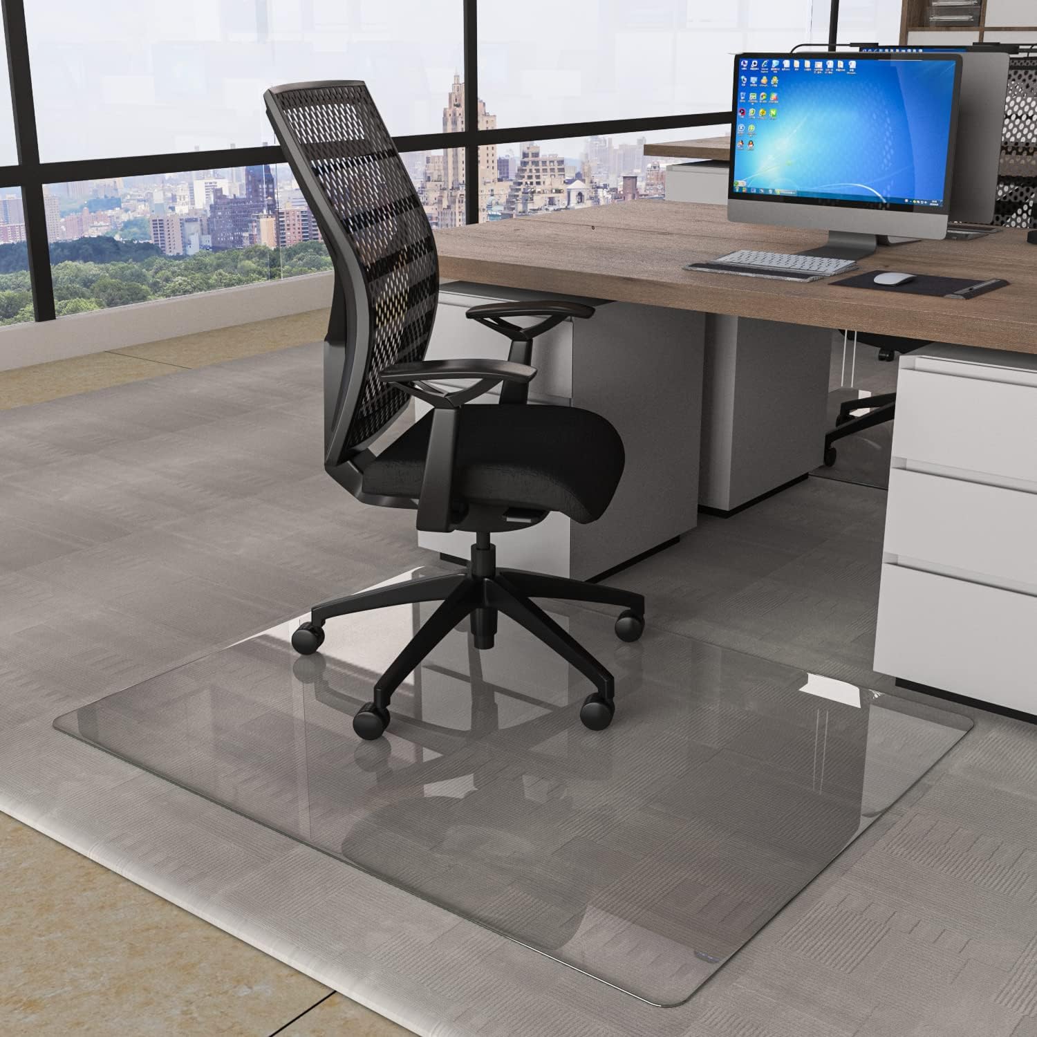 CONGUILIAO Glass Chair Mat, 90 x 115cm Tempered Glass Office Chair Mat for Carpeted or Hardwood