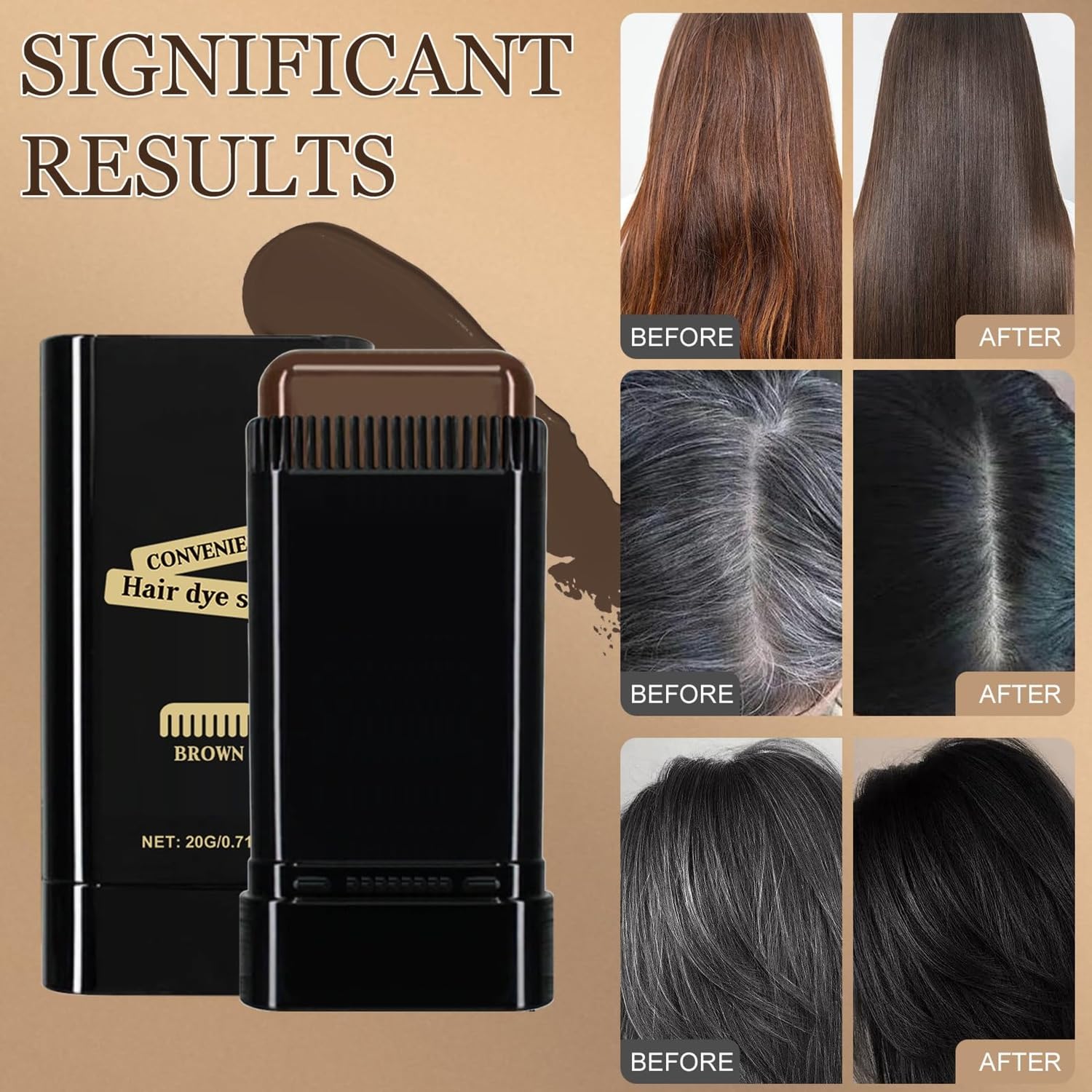 Keli Instant Hair Color Stick for White Hair Coverage – Temporary Root Touch Up Comb for Men & Women – Waterproof & Sweatproof Hair Dye Stick for Quick Gray Conceal (Brown, 20gm) 2