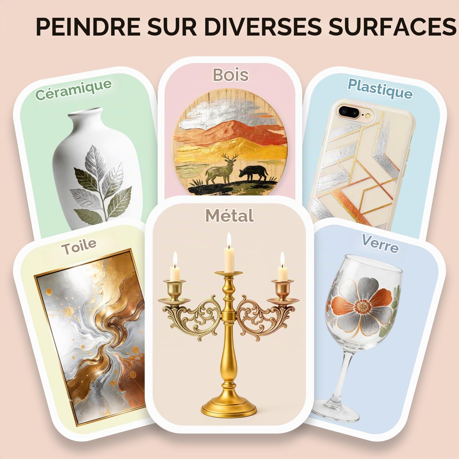 Nicpro Peinture Acrylique Métallisée 12 Couleurs X 30 ml, Non Toxique, Brillance Métallique Résistante À La Lumière, Peinture Acrylique pour Tous Types De Surfaces : Toile, Bois, Argile Et Métal
