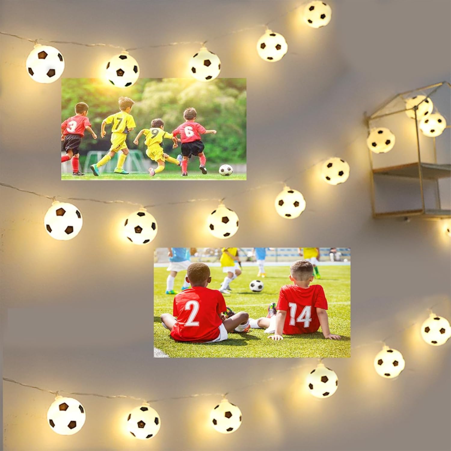 Mixtooltoys Soccer LED String Lights USB Operated Light up 6M 40LED Mini Fairy Ribbon Lights for Sport Party Bedroom Decorations