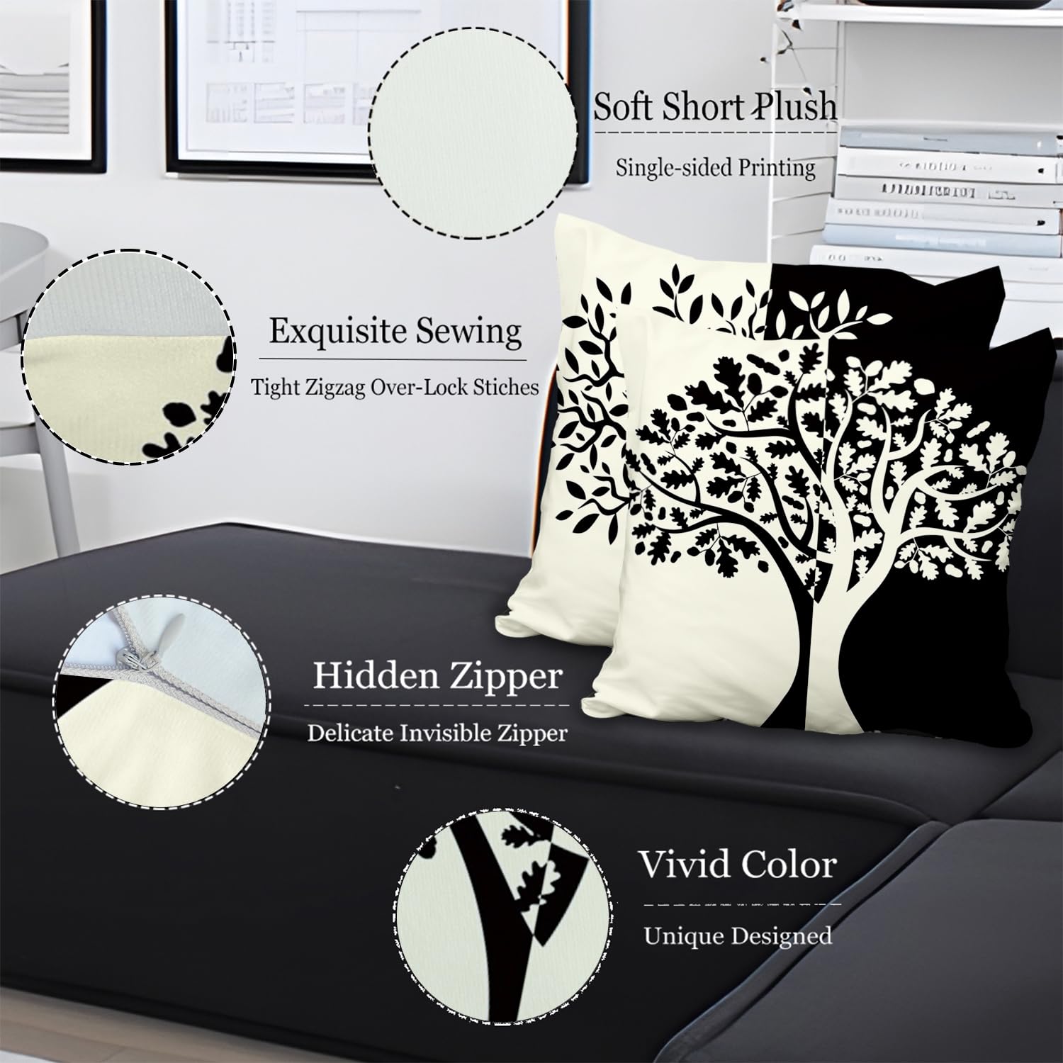 Housses De Coussin 50x50cm Lot De 4 - Motif Géométrique Noir Et Blanc Peluche Douce Pour Canapé Lit Déco