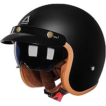 3/4 Motorcycle Helmet,Retro Open Face Adults Helmets with Visor,Half Face Moped Helmet for Men &amp; Women,DOT Approved Helmets for Cruiser Scooter(L)