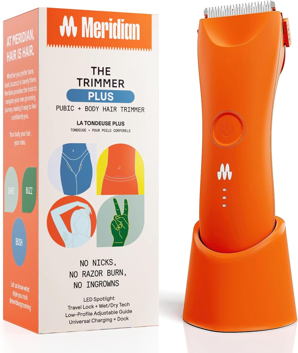 MERIDIAN Trimmer Plus Body Hair Manscaping Trimmer, Adjustable Guard
