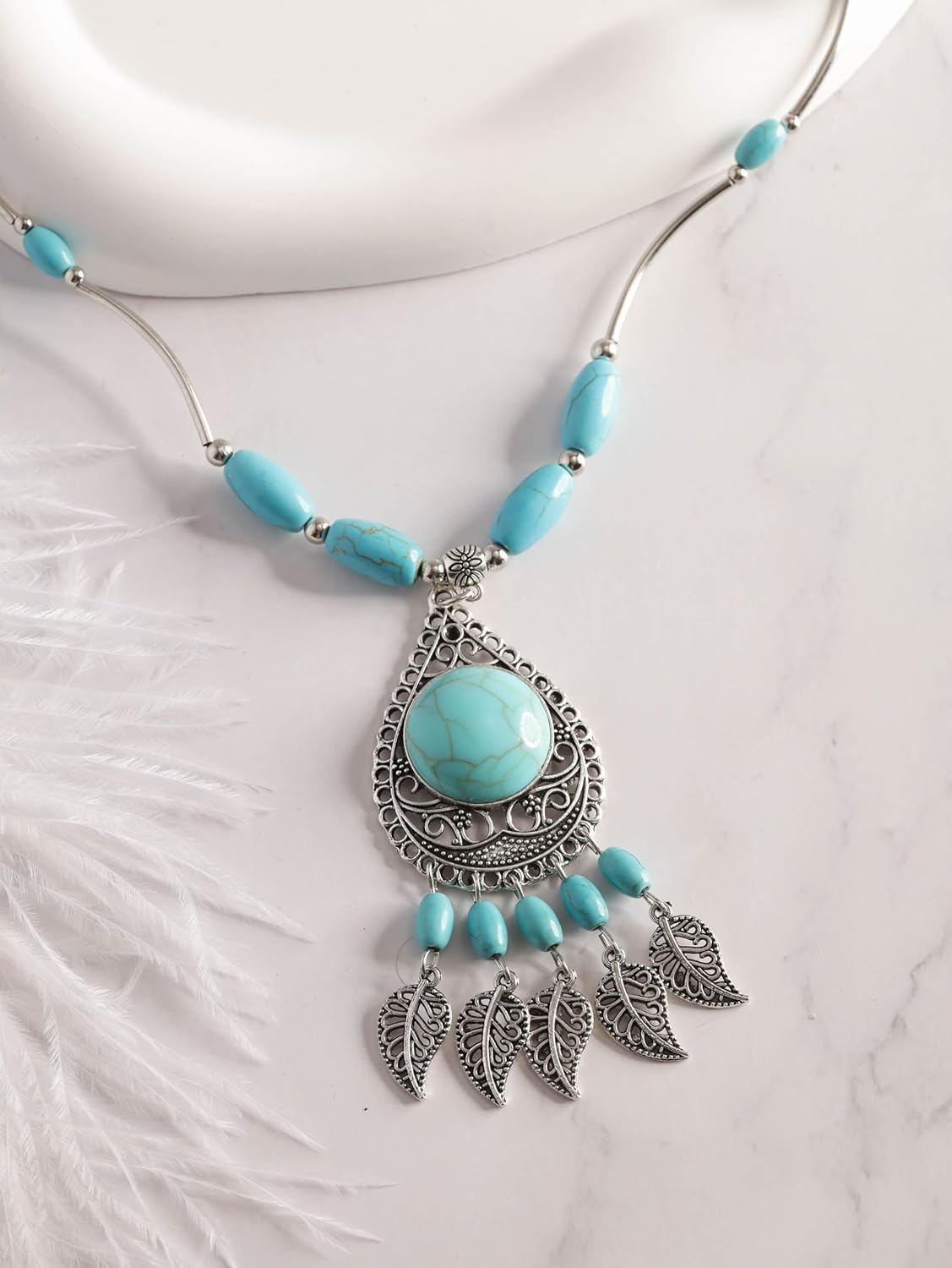 MINACHI Boho Created Turquoise Dreamcatcher Necklace, Vintage Bohemian Ethnic Jewelry Gift for Women - Image 2