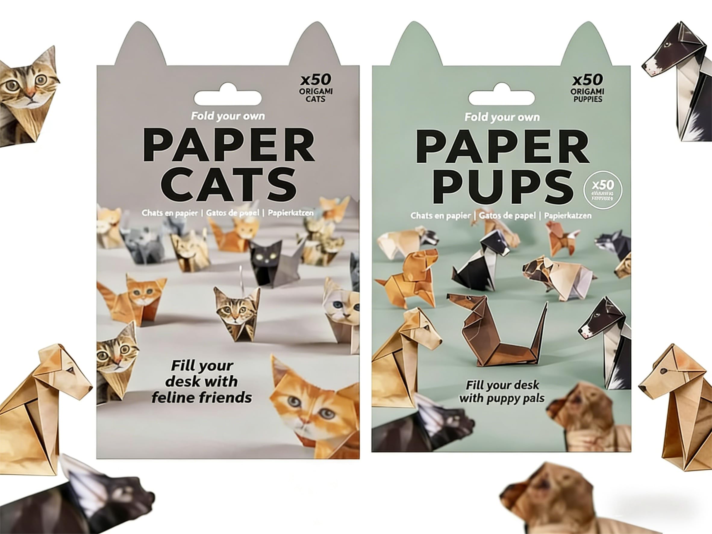 Flhlxzm 100pcs Paper Cats＆Dogs Origami Kit, DIY 3D Creative Origami Animal Set Fold Your Own Feline Friends Handmade Desk Decoration Craft for Adults & Teens (Cat＆Dog)